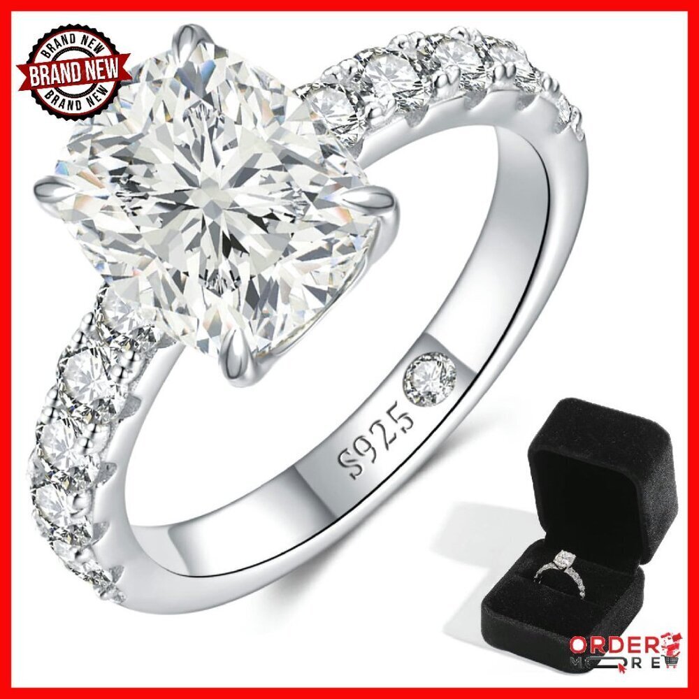 3CT Moissanite Engagement Ring Sterling Silver Size 9 Proposal Gift